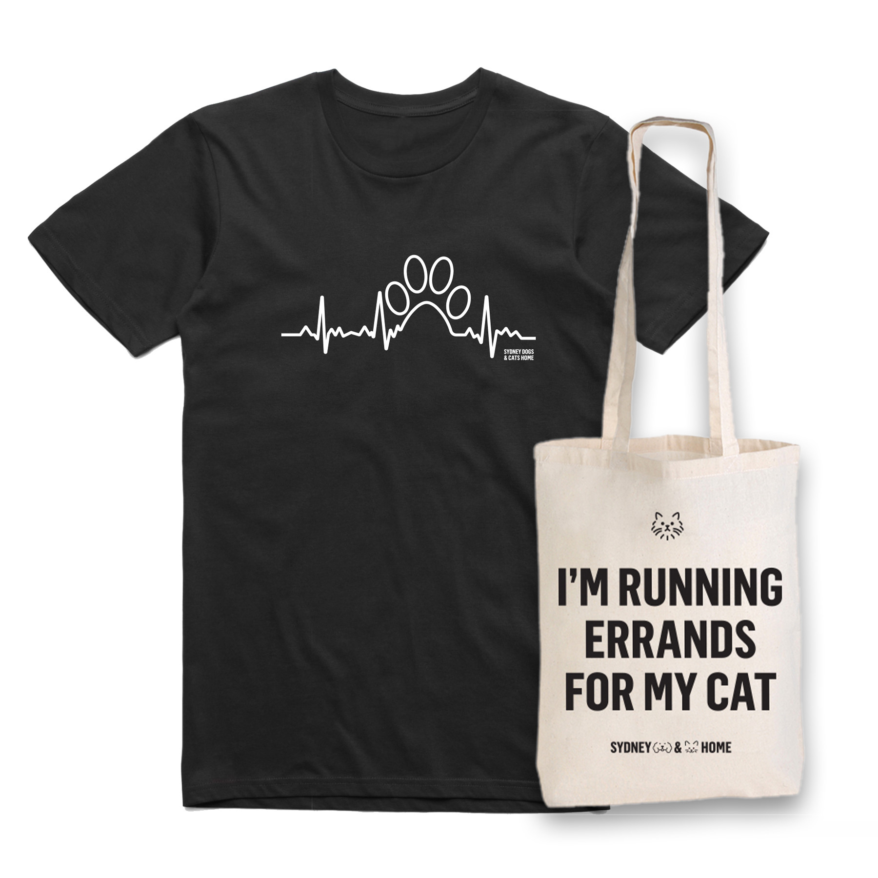 SYDNEY DOGS AND CATS HOME - PAW PULSE MENS TEE + ERRANDS FOR MY CAT TOTE BUNDLE
