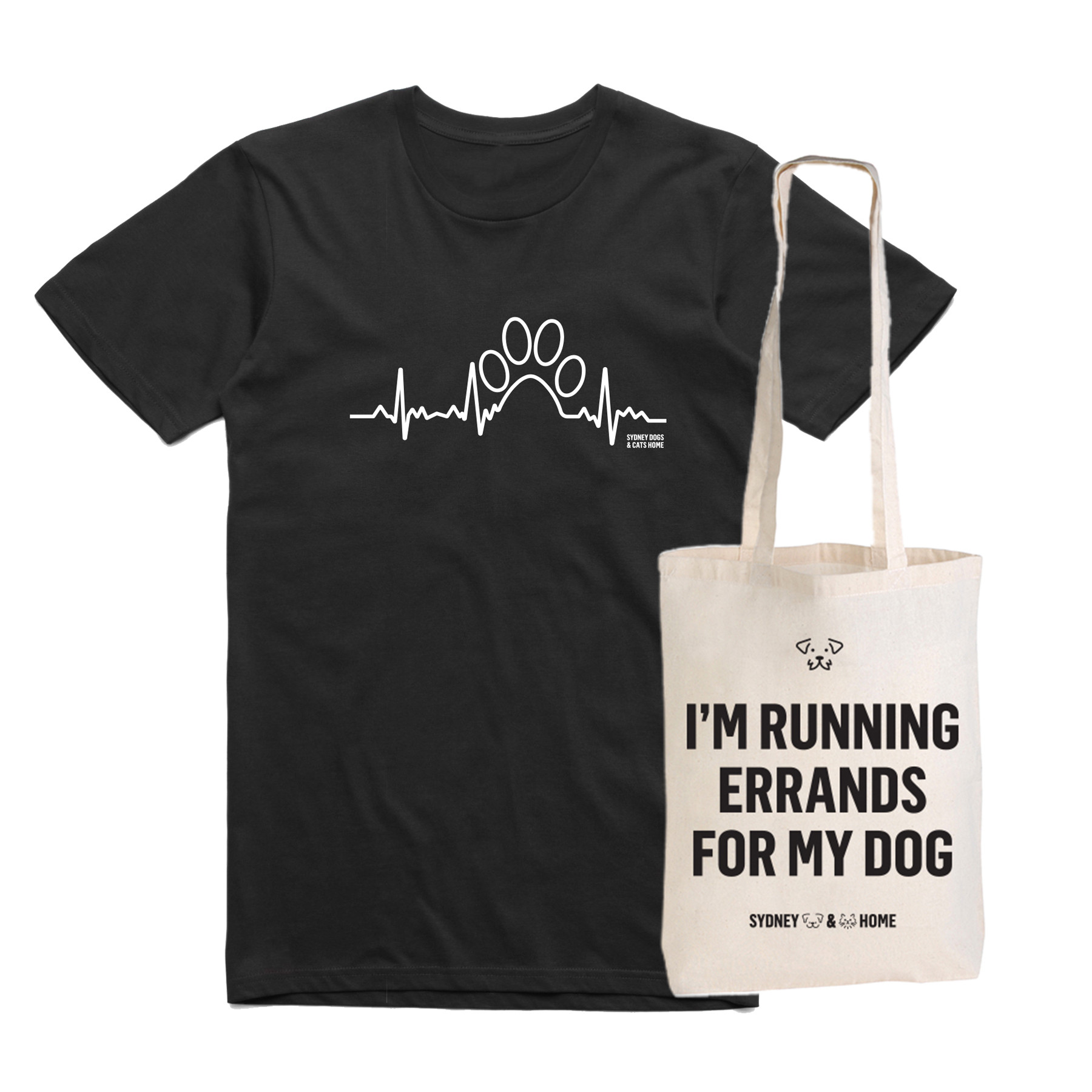 SYDNEY DOGS AND CATS HOME - PAW PULSE MENS TEE + ERRANDS FOR MY DOG TOTE BUNDLE