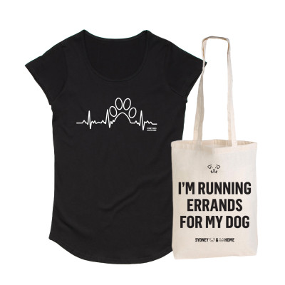 SYDNEY DOGS AND CATS HOME - PAW PULSE WOMENS TEE + ERRANDS FOR MY DOG TOTE BUNDLE